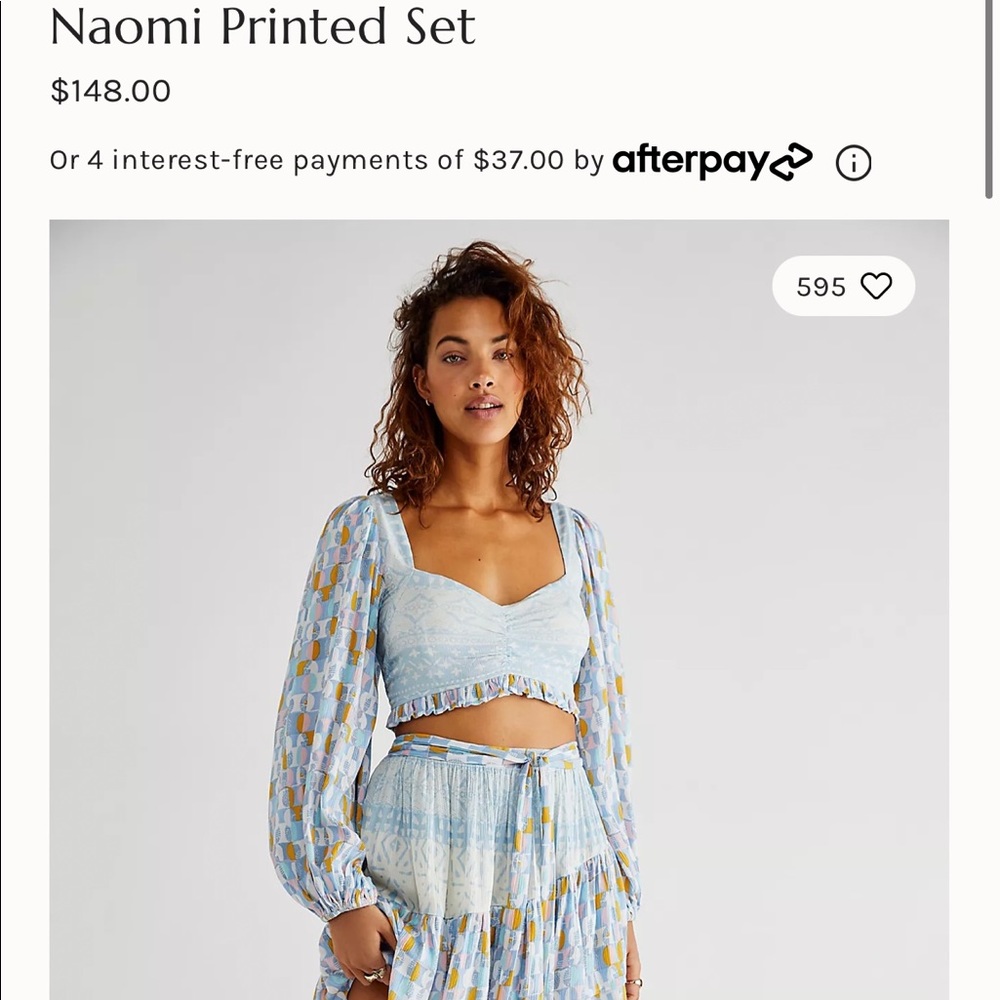 Free People Naomi Printed set in Lake Combo NWOT